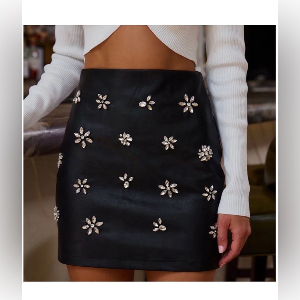 12th tribe black leather embellished skirt